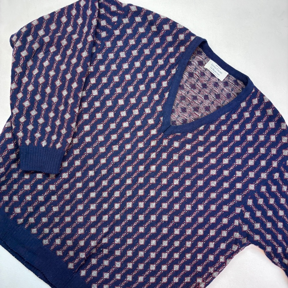 United Colors of Benetton Wool Blend V Neck Sweater Diamond 52 - L Made In Italy